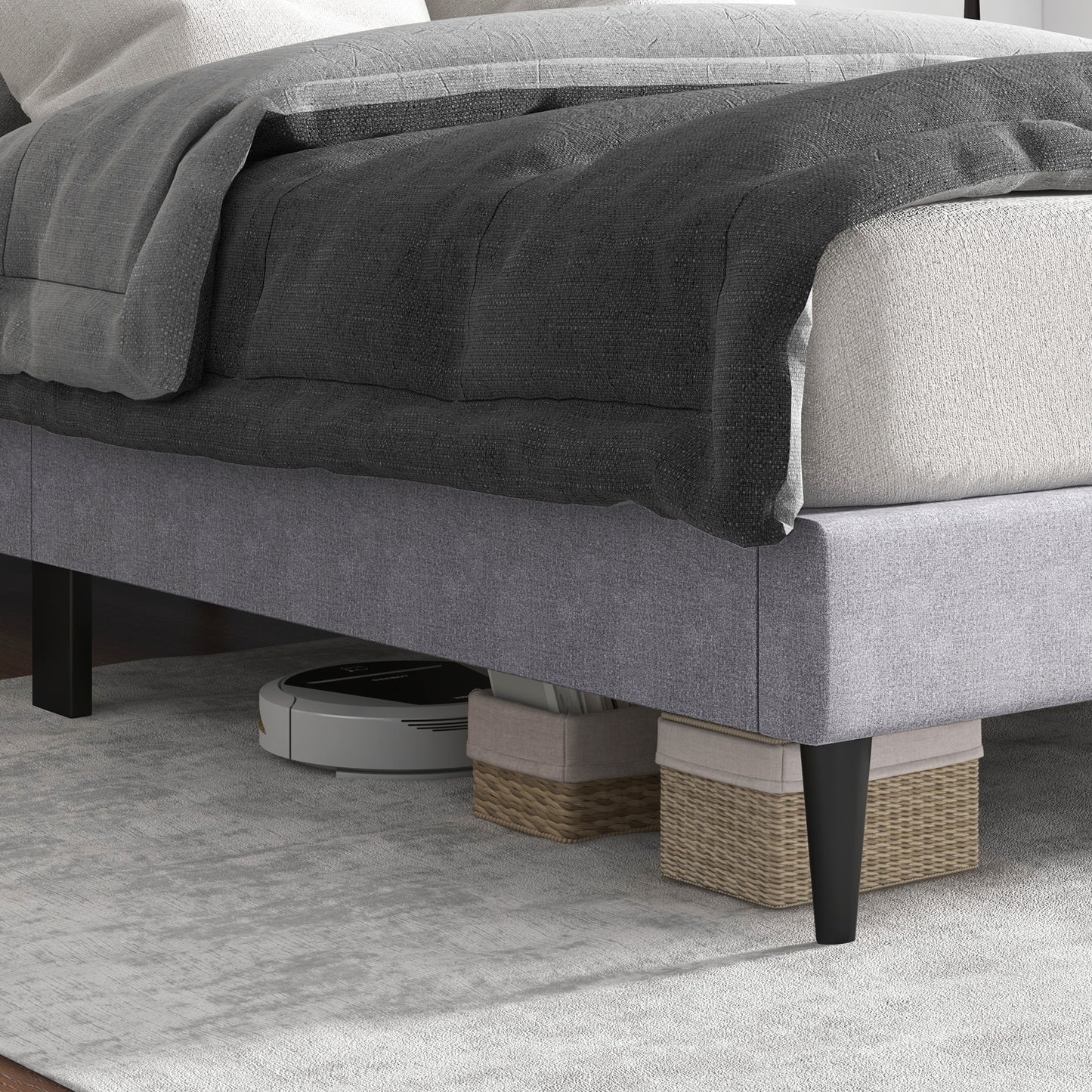 Elegant Queen Upholstered Platform Bed with Button-Tufted Headboard and Linen Fabric
