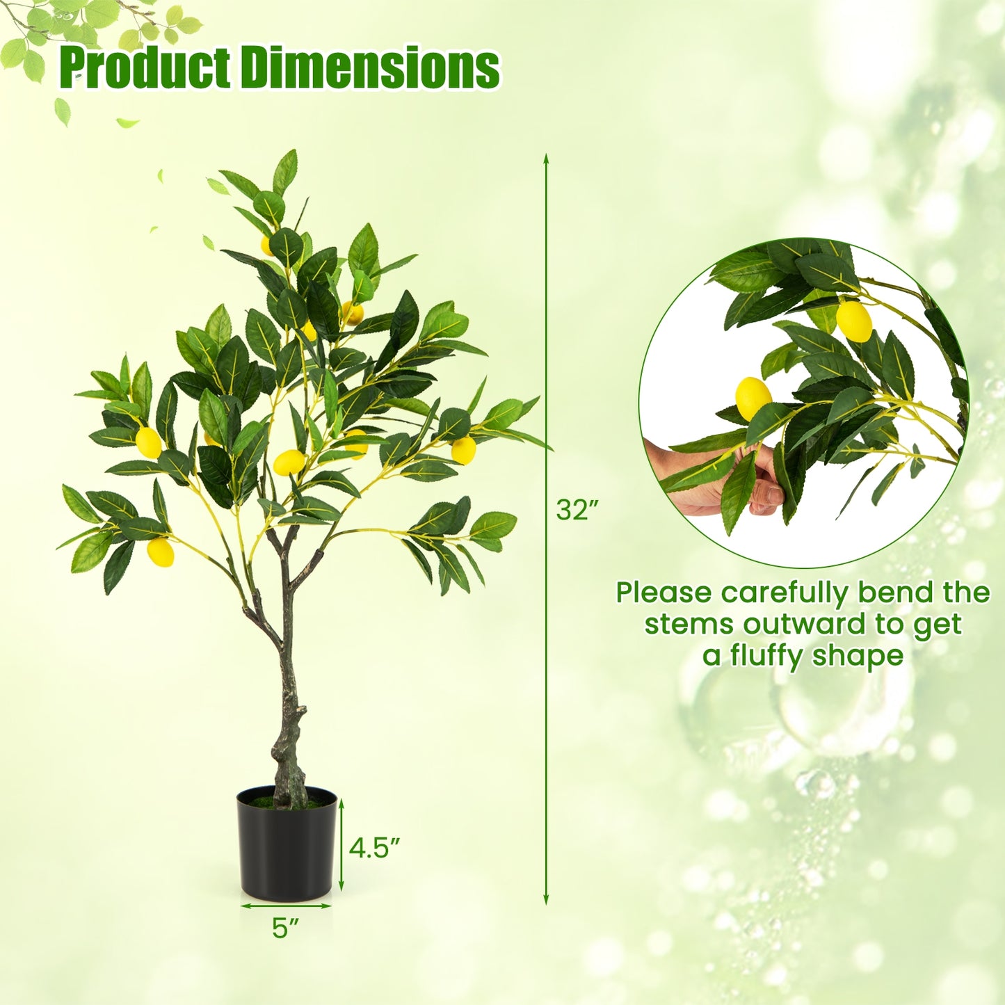 Lifelike Artificial Lemon Tree – 2.6/4/5.2 Feet Tall with Realistic Lemon Fruits