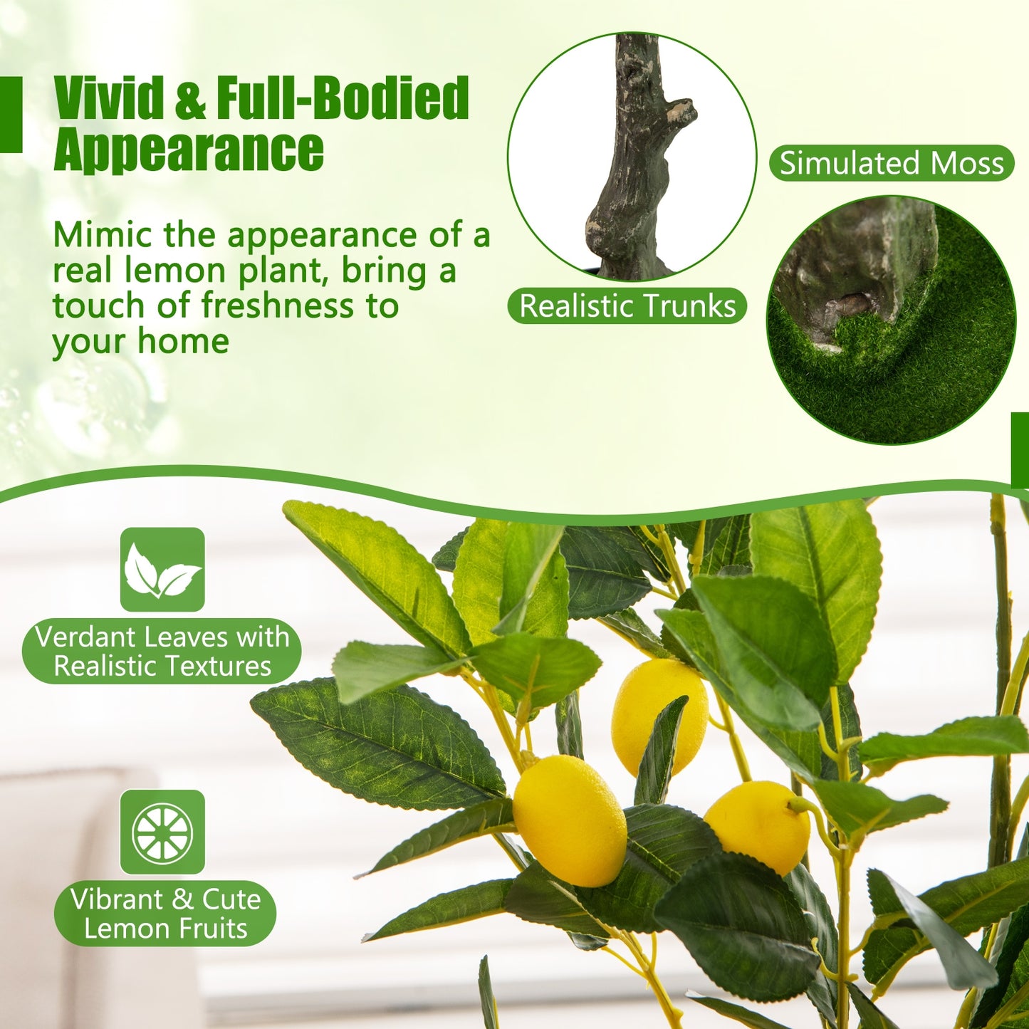 Lifelike Artificial Lemon Tree – 2.6/4/5.2 Feet Tall with Realistic Lemon Fruits