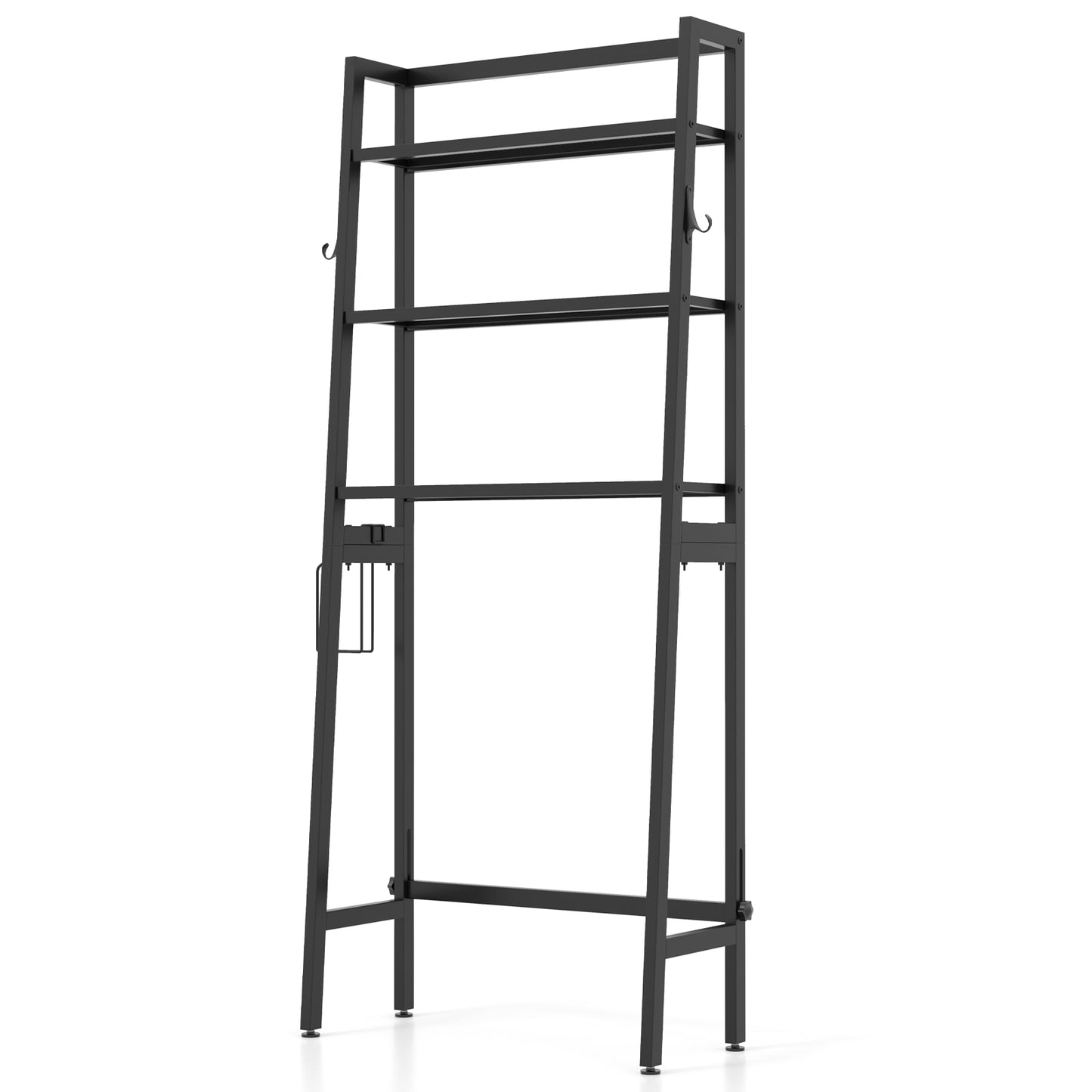 3 Tier Over-the-Toilet Storage Rack with Adjustable Height and Extra Hooks