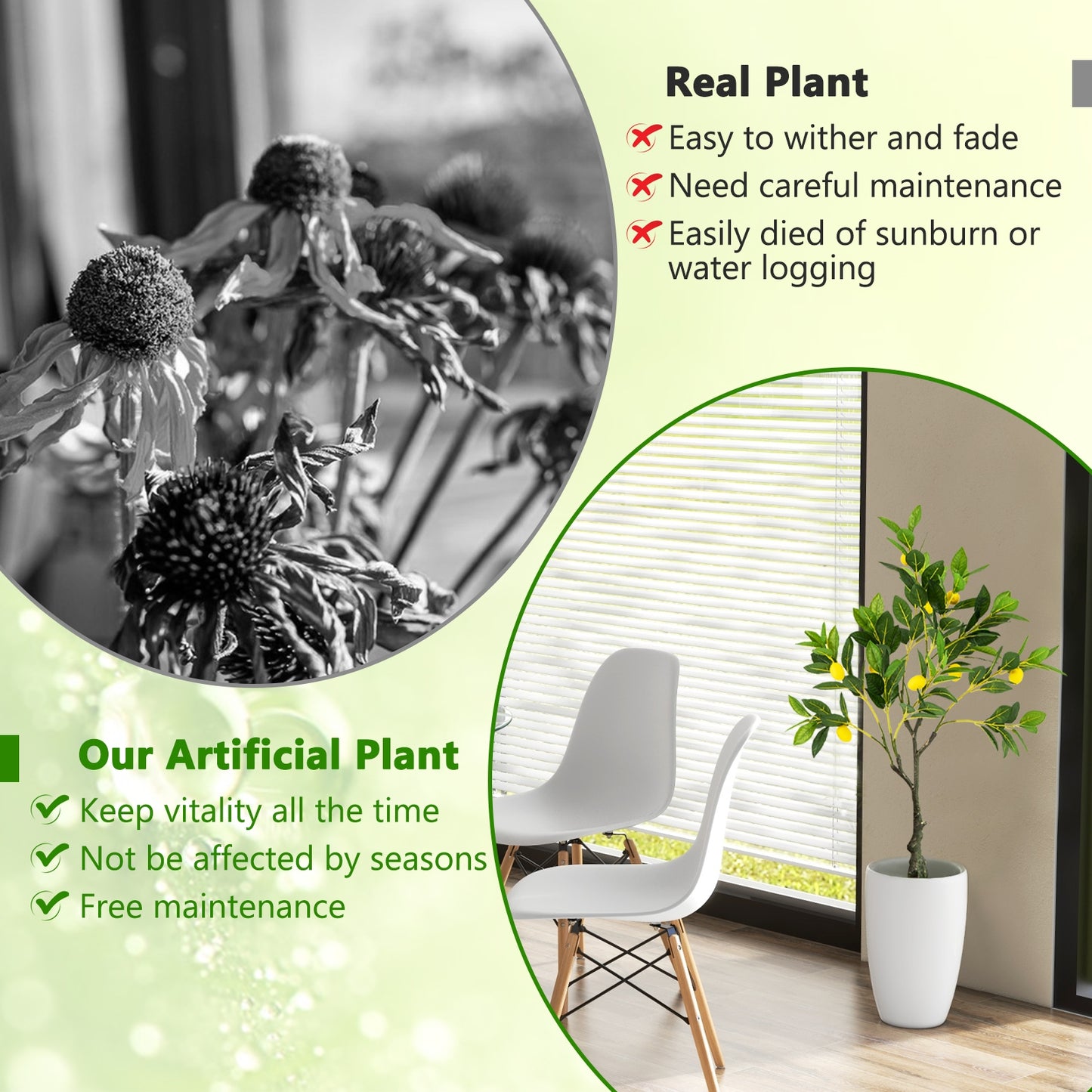 Lifelike Artificial Lemon Tree – 2.6/4/5.2 Feet Tall with Realistic Lemon Fruits