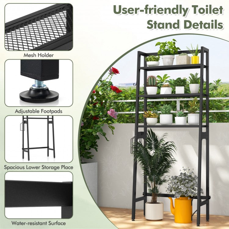 3 Tier Over-the-Toilet Storage Rack with Adjustable Height and Extra Hooks