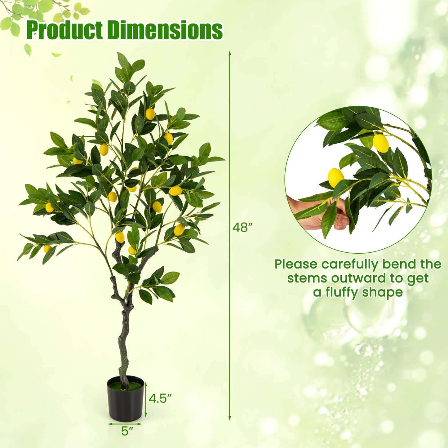 Lifelike Artificial Lemon Tree – 2.6/4/5.2 Feet Tall with Realistic Lemon Fruits