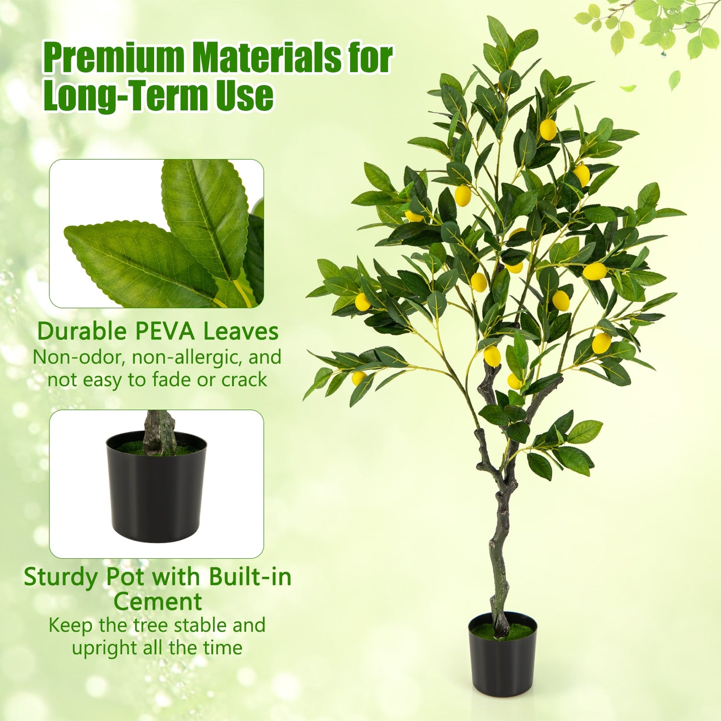 Lifelike Artificial Lemon Tree – 2.6/4/5.2 Feet Tall with Realistic Lemon Fruits