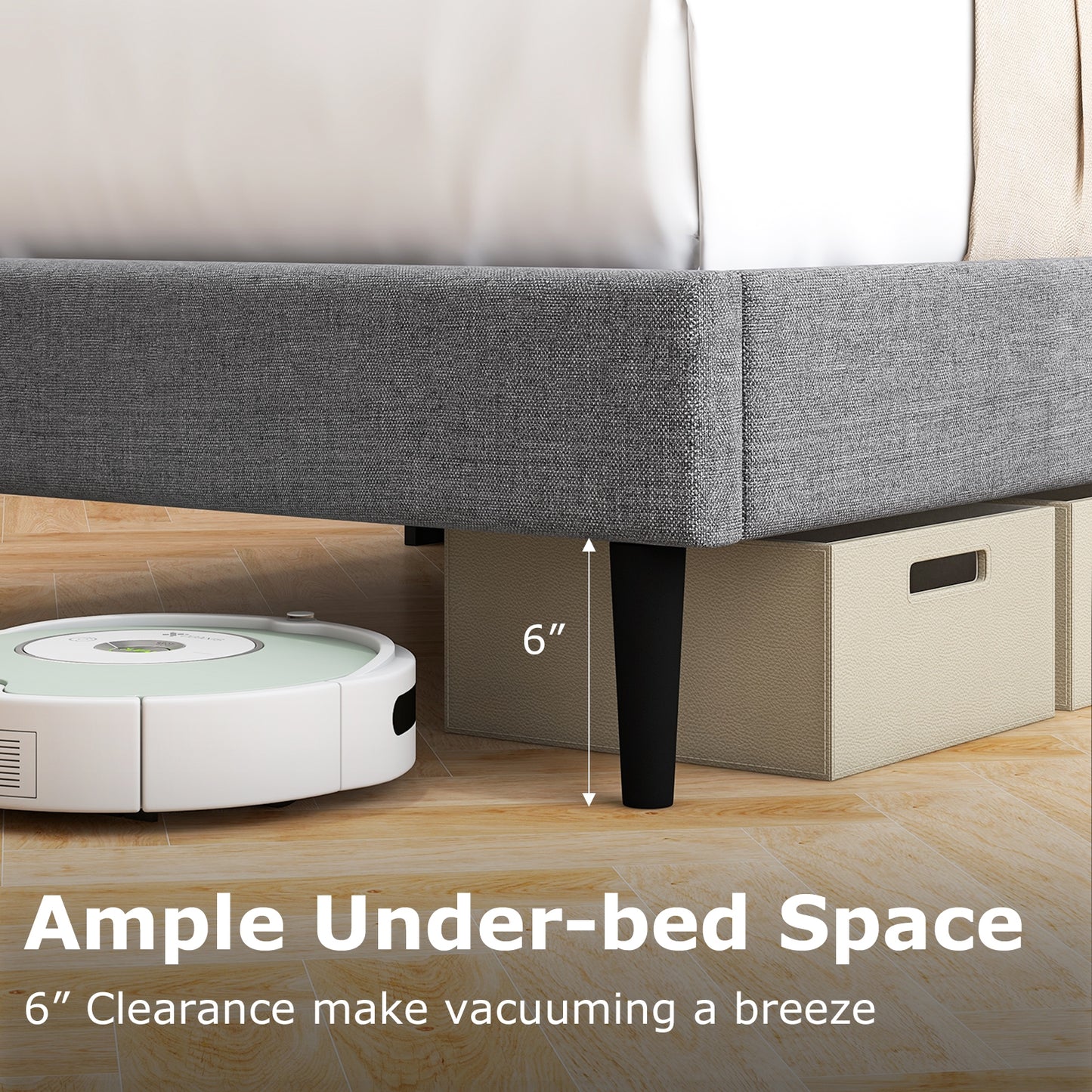Stylish Linen Upholstered Platform Bed Frame with Wingback Headboard - Queen Size
