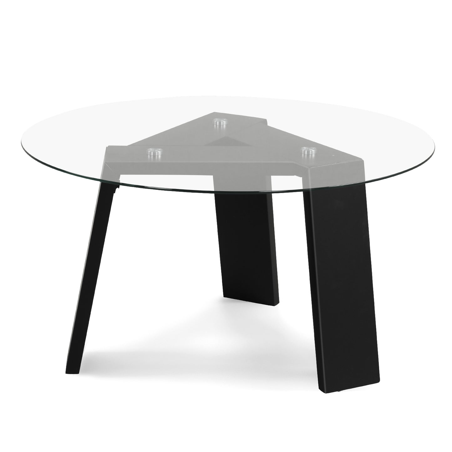 Modern Round Coffee Table with Clear Tempered Glass Top and Solid Rubber Wood Legs