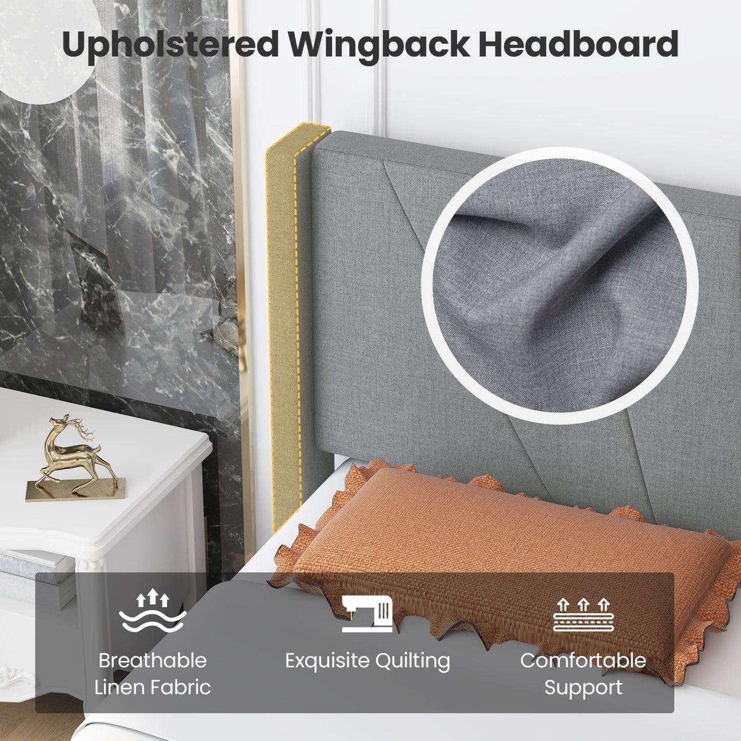 Elegant Linen Upholstered Wingback Bed Frame - Queen Size