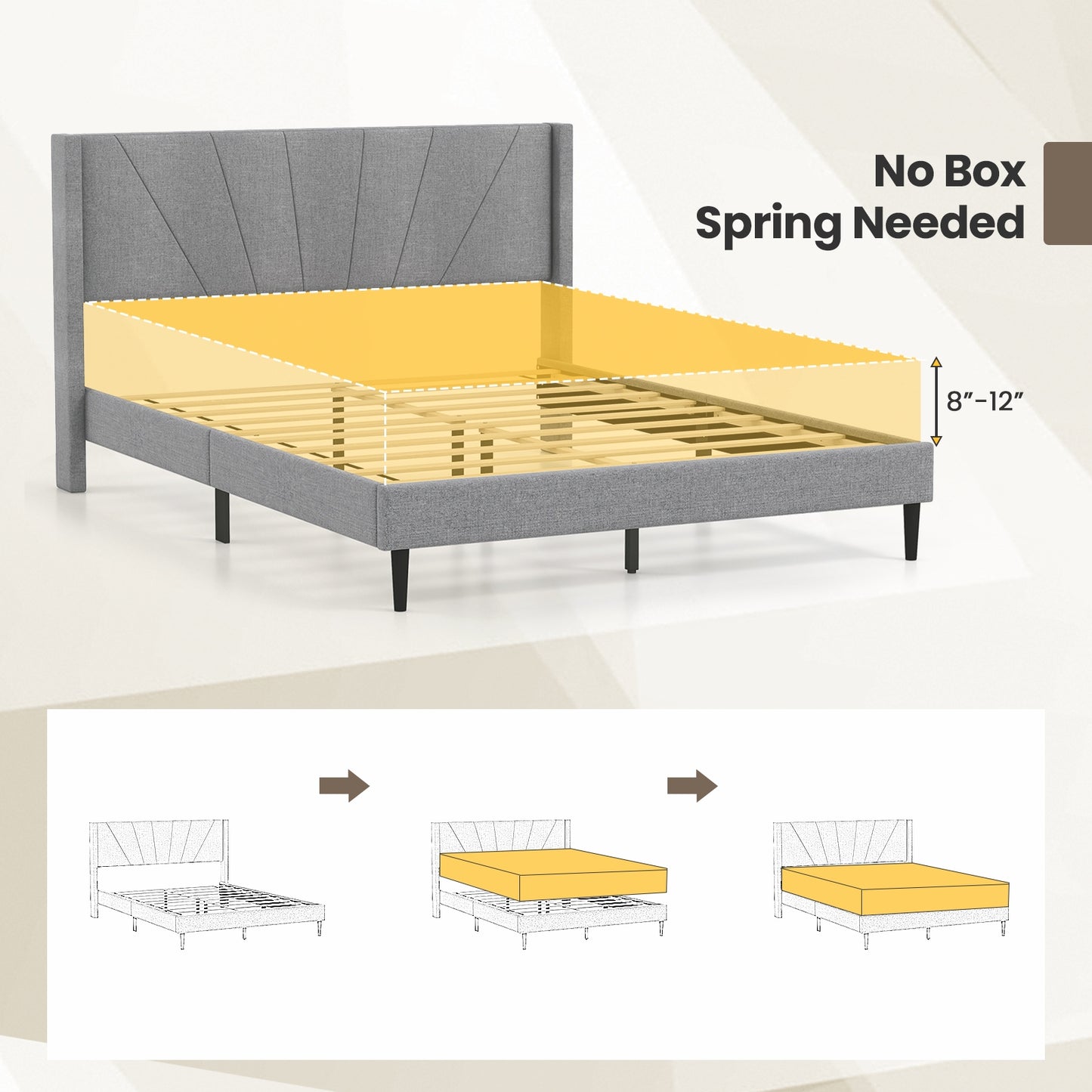 Elegant Linen Upholstered Wingback Bed Frame - Queen Size