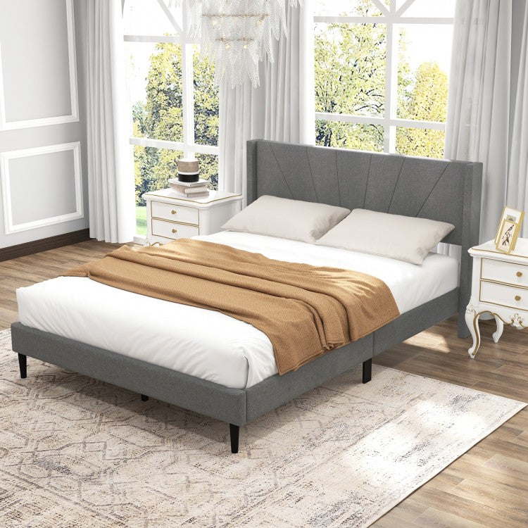 Elegant Linen Upholstered Wingback Bed Frame - Queen Size