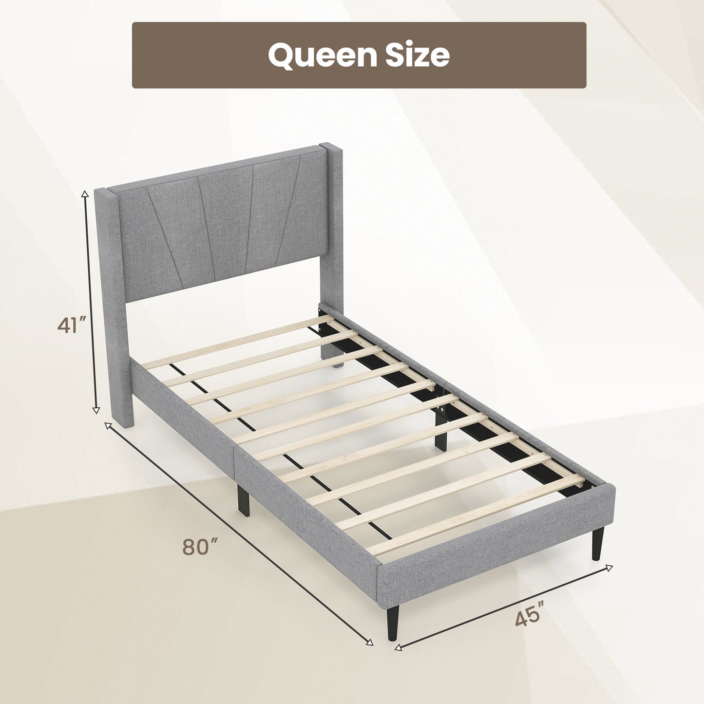 Elegant Linen Upholstered Wingback Bed Frame - Twin Size