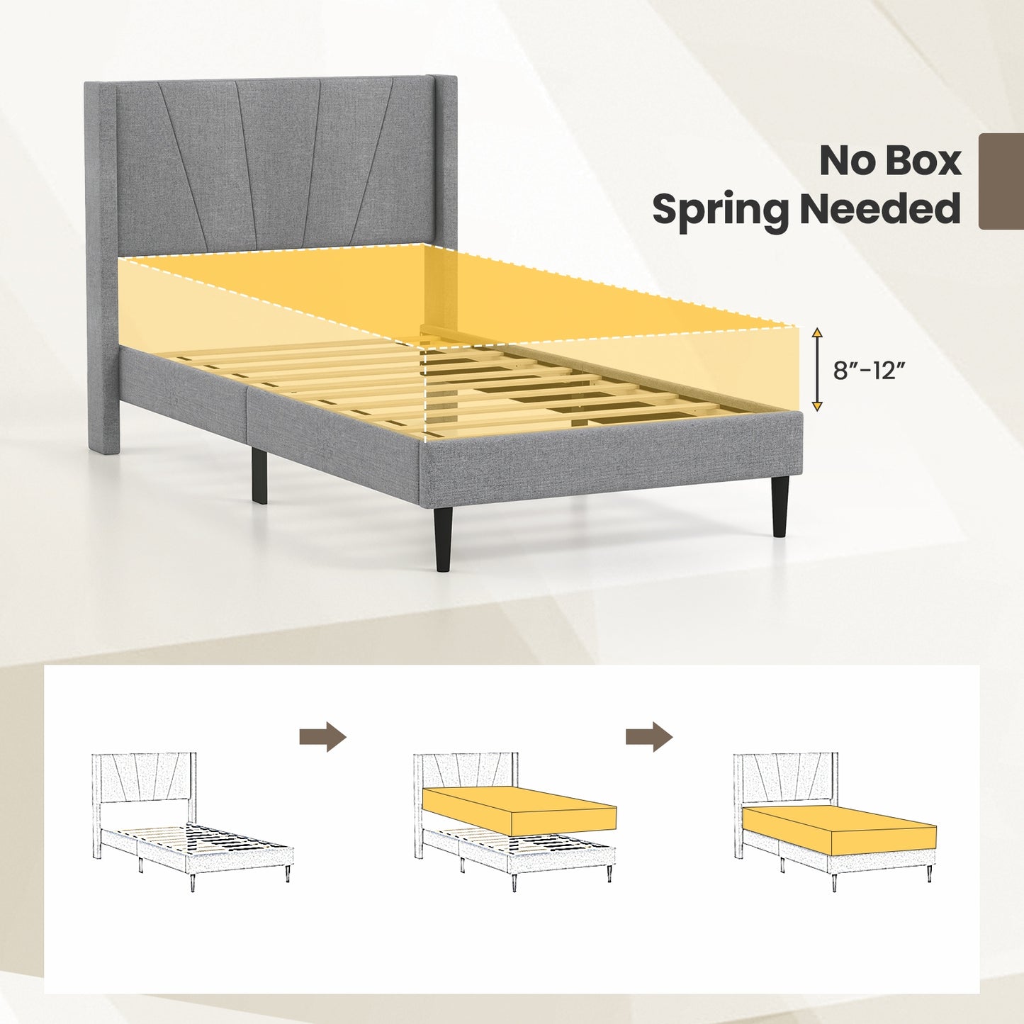Elegant Linen Upholstered Wingback Bed Frame - Twin Size