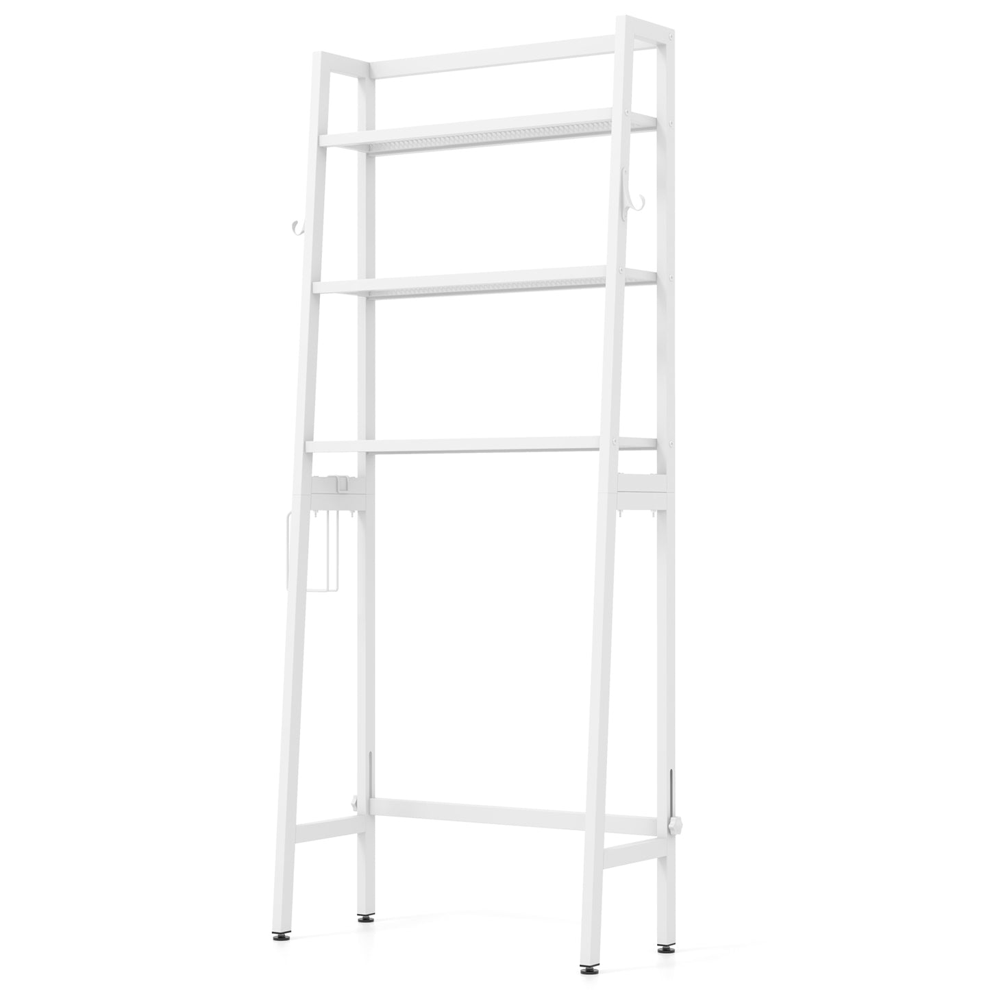 3 Tier Over-the-Toilet Storage Rack with Adjustable Height and Extra Hooks