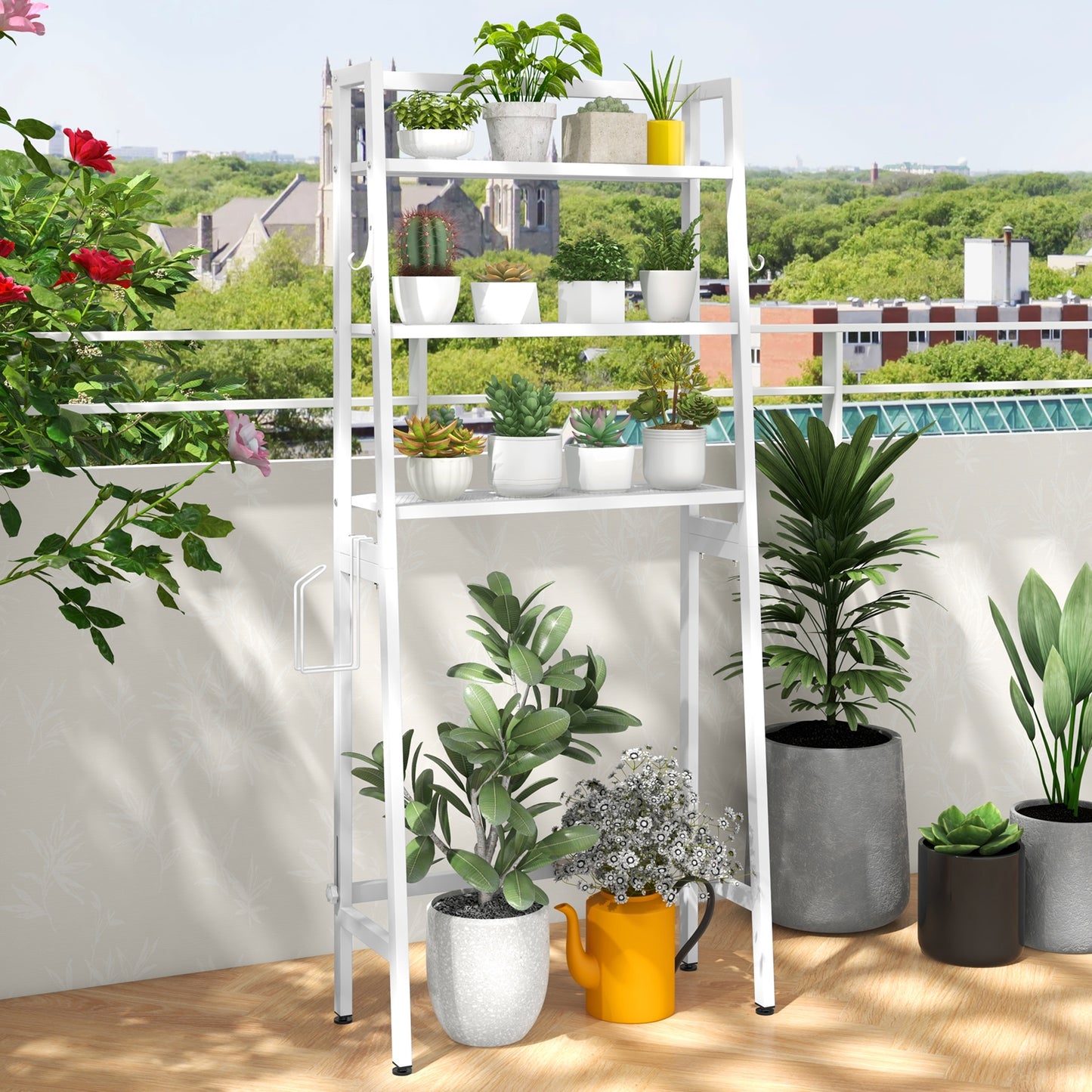 3 Tier Over-the-Toilet Storage Rack with Adjustable Height and Extra Hooks
