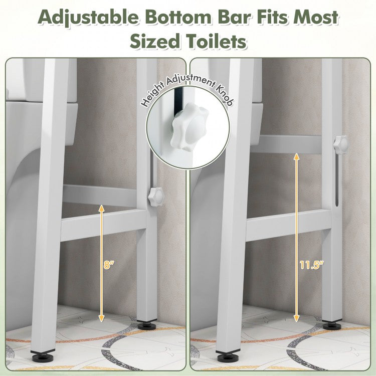 3 Tier Over-the-Toilet Storage Rack with Adjustable Height and Extra Hooks