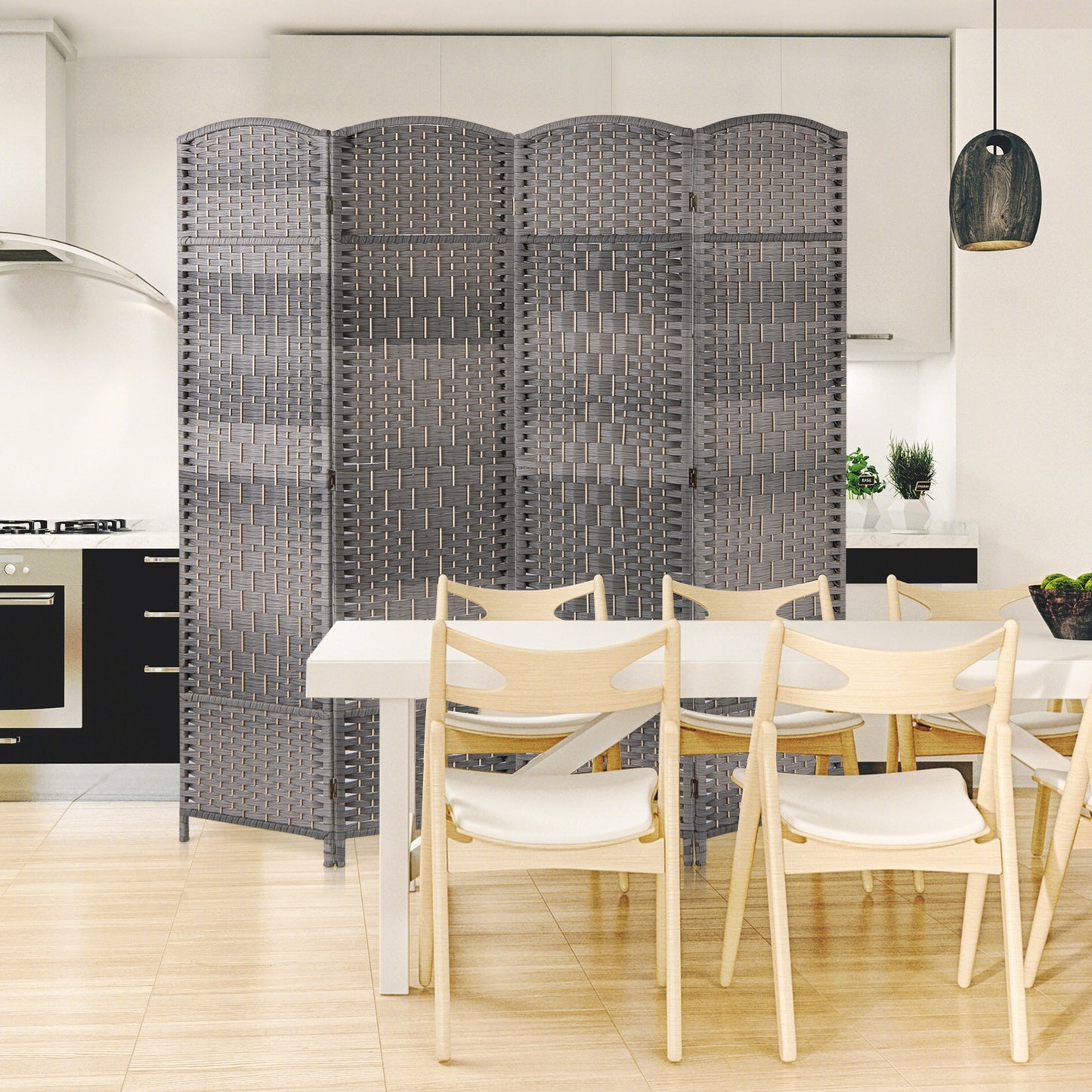 4 Panel Hand-Woven Folding Privacy Screen for Home Office and Living Room