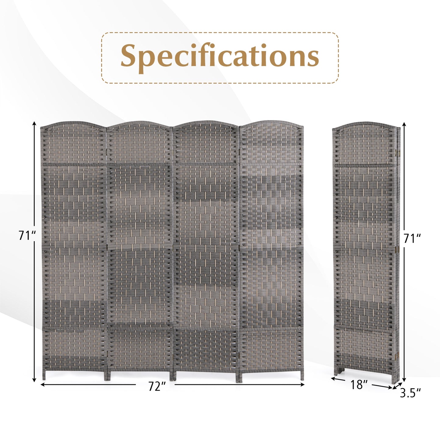 4 Panel Hand-Woven Folding Privacy Screen for Home Office and Living Room