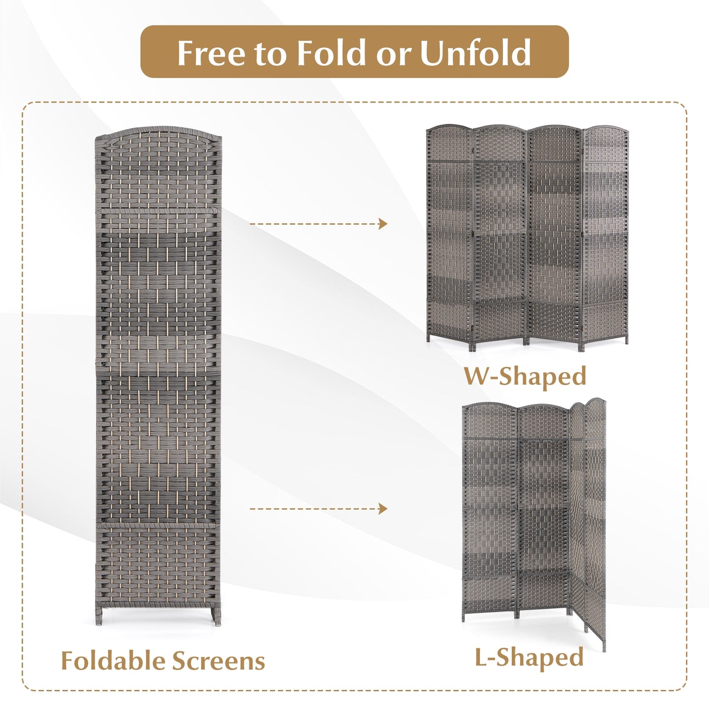 4 Panel Hand-Woven Folding Privacy Screen for Home Office and Living Room