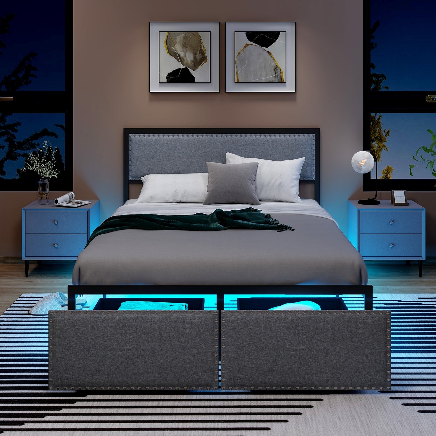 LED Light Bed Frame with Storage Drawer and Metal Slats - Full Size