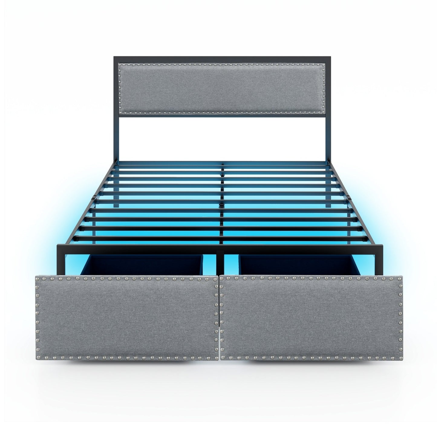 LED Light Bed Frame with Storage Drawer and Metal Slats - Full Size