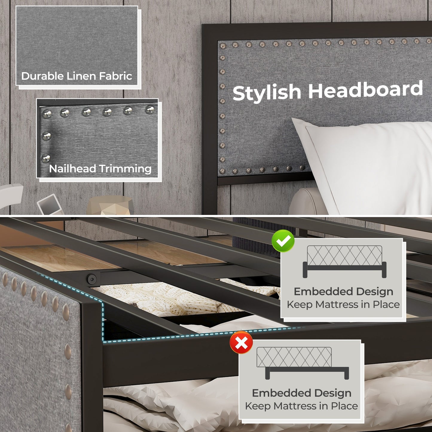 LED Light Bed Frame with Storage Drawer and Metal Slats - Full Size