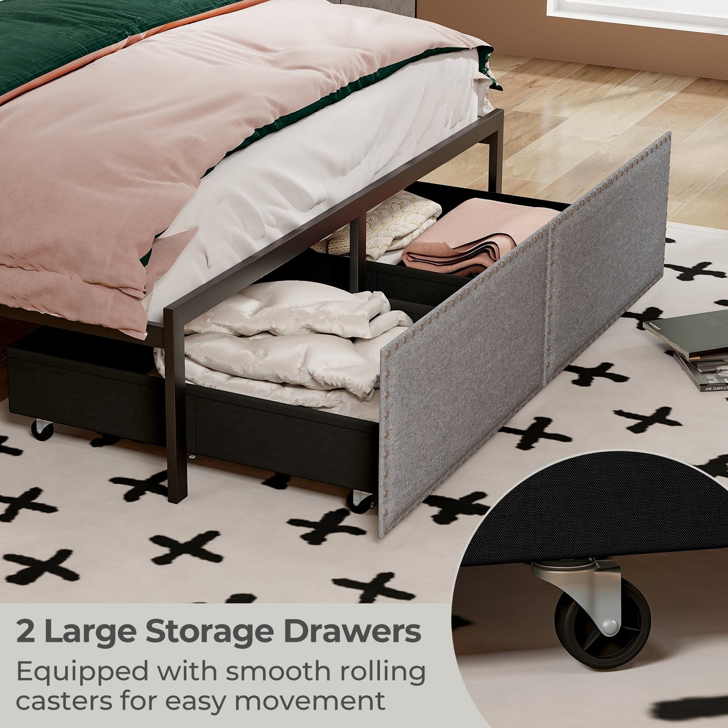 LED Light Bed Frame with Storage Drawer and Metal Slats - Full Size