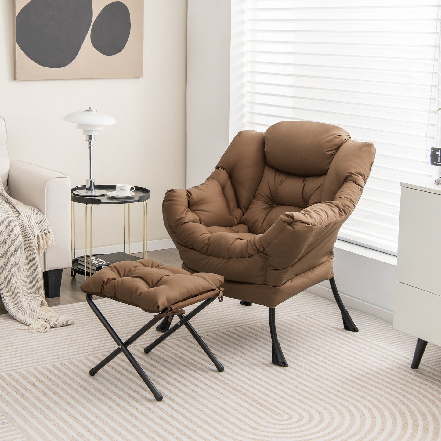 Comfortable Sofa Chair with Footrest and Convenient Side Pocket - Brown