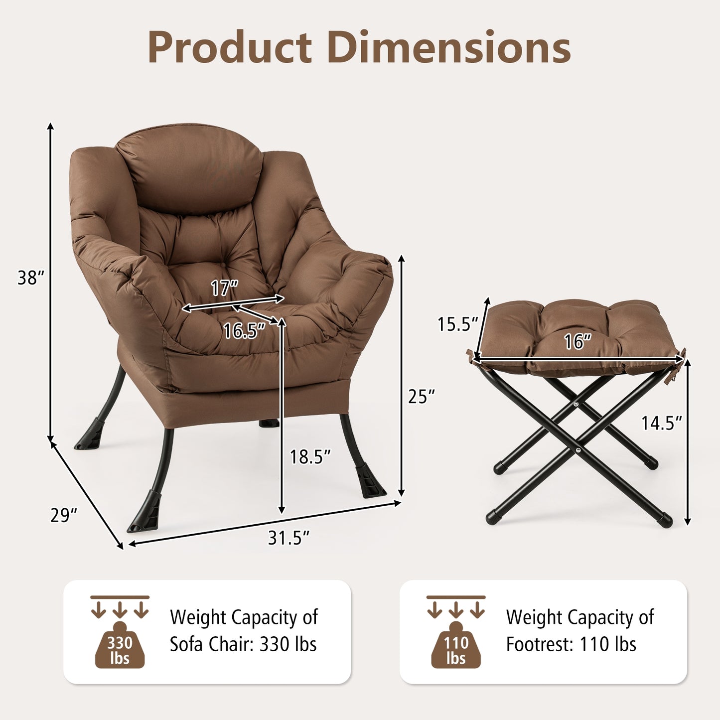 Comfortable Sofa Chair with Footrest and Convenient Side Pocket - Brown