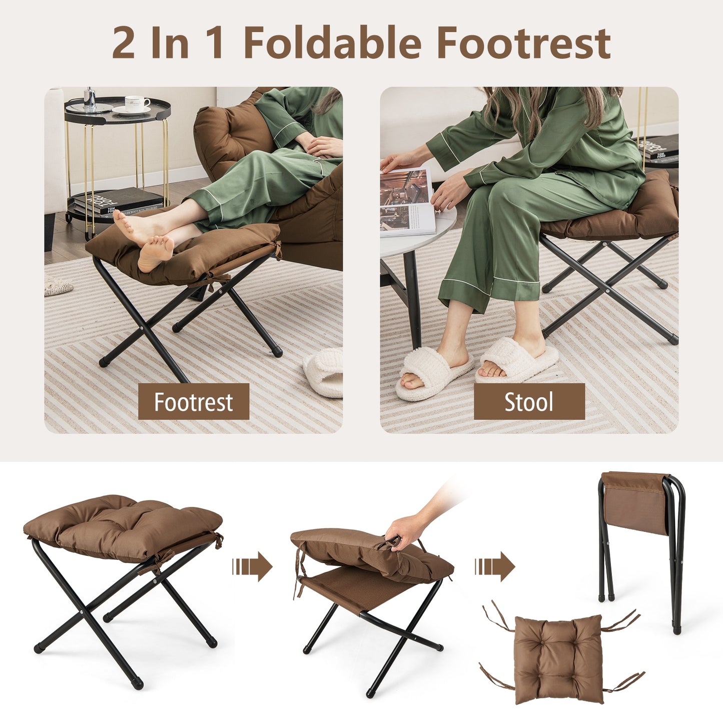 Comfortable Sofa Chair with Footrest and Convenient Side Pocket - Brown