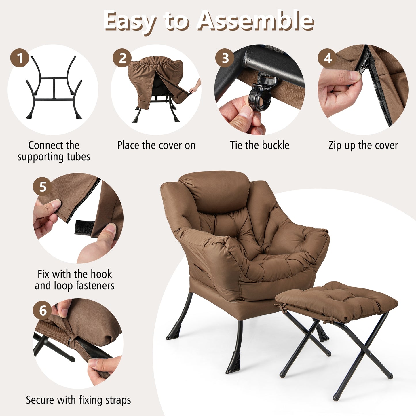 Comfortable Sofa Chair with Footrest and Convenient Side Pocket - Brown