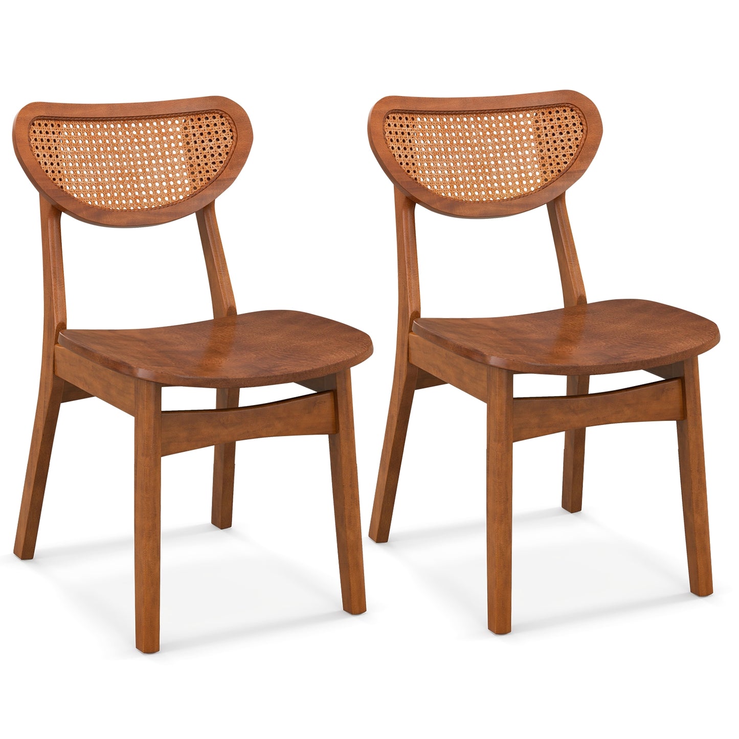 Wooden Dining Chairs with Breathable Rattan Backrest and Ergonomic Design, Set of 2
