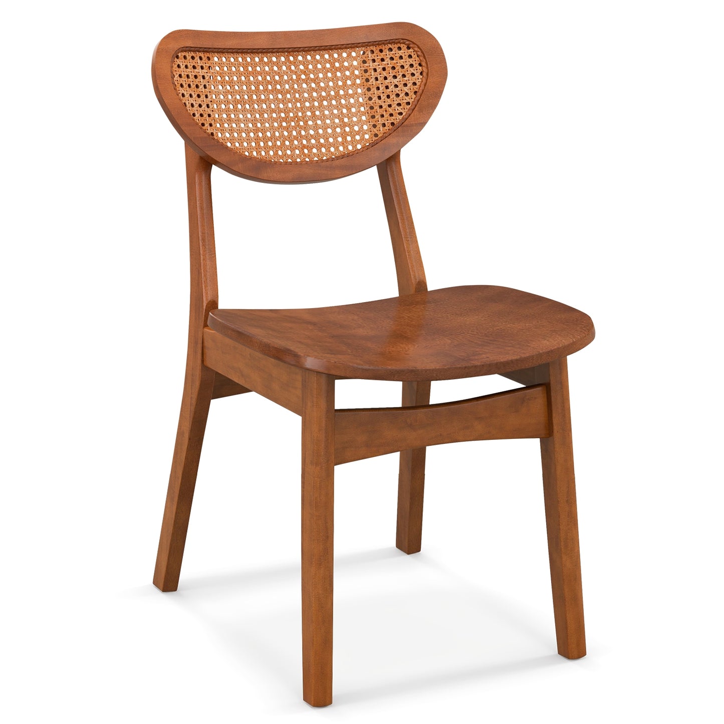 Wooden Dining Chairs with Breathable Rattan Backrest and Ergonomic Design, Set of 2