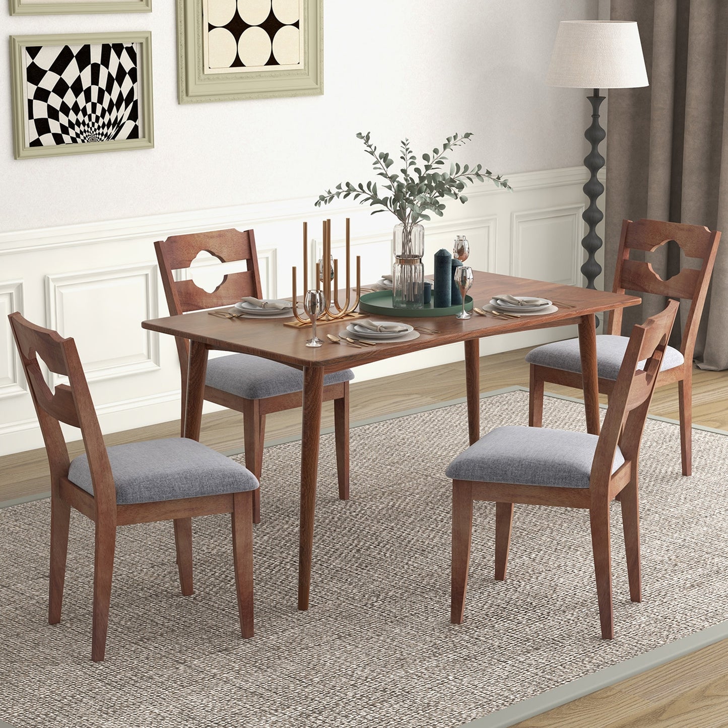Elegant Dining Chair Set of 2 with High Backrest and Padded Fabric Seat