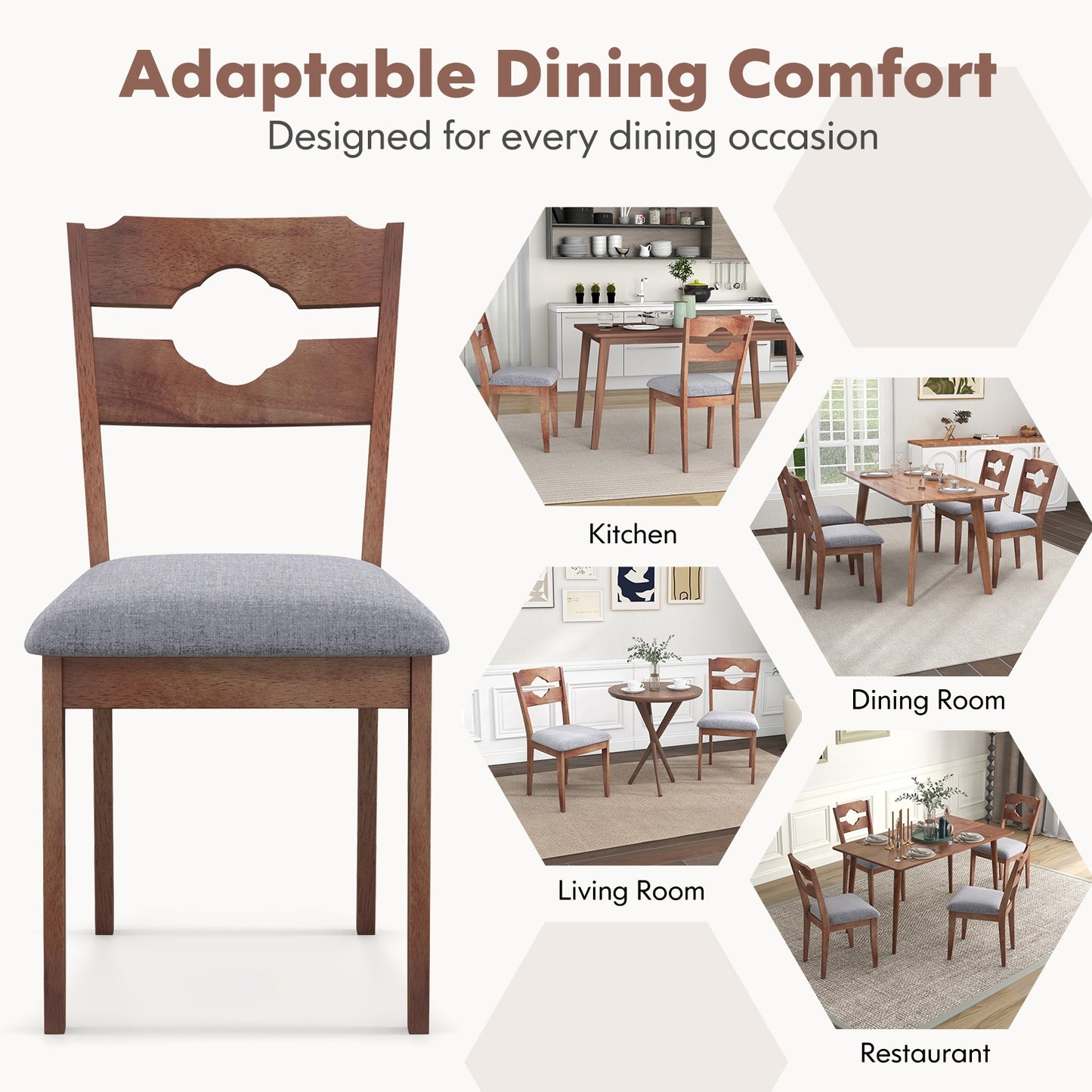 Elegant Dining Chair Set of 2 with High Backrest and Padded Fabric Seat
