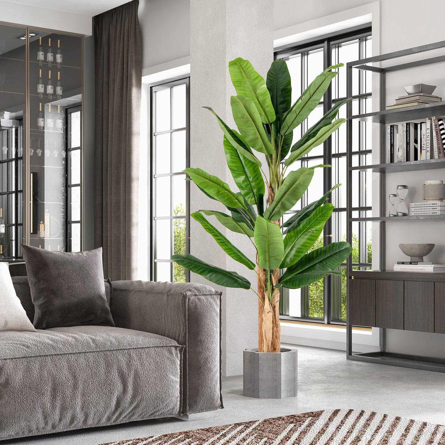 Elegant 5.5/6.5 Feet Artificial Banana Tree – Vibrant Green Leaves & Sturdy Natural Bark Design