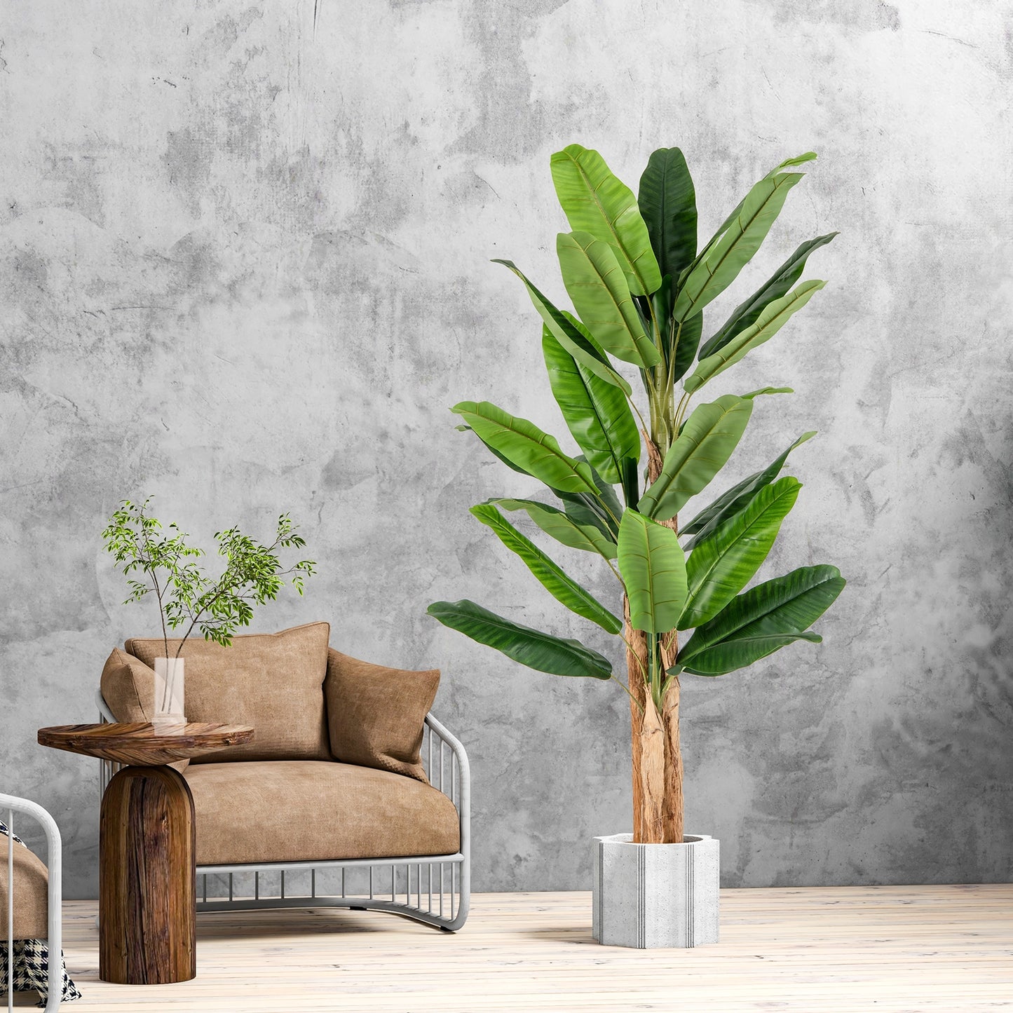 Elegant 5.5/6.5 Feet Artificial Banana Tree – Vibrant Green Leaves & Sturdy Natural Bark Design