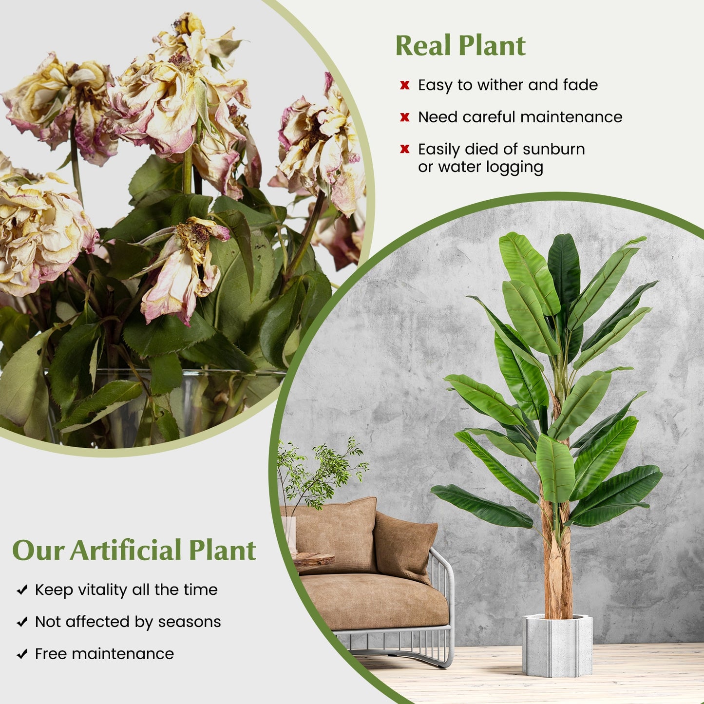 Elegant 5.5/6.5 Feet Artificial Banana Tree – Vibrant Green Leaves & Sturdy Natural Bark Design
