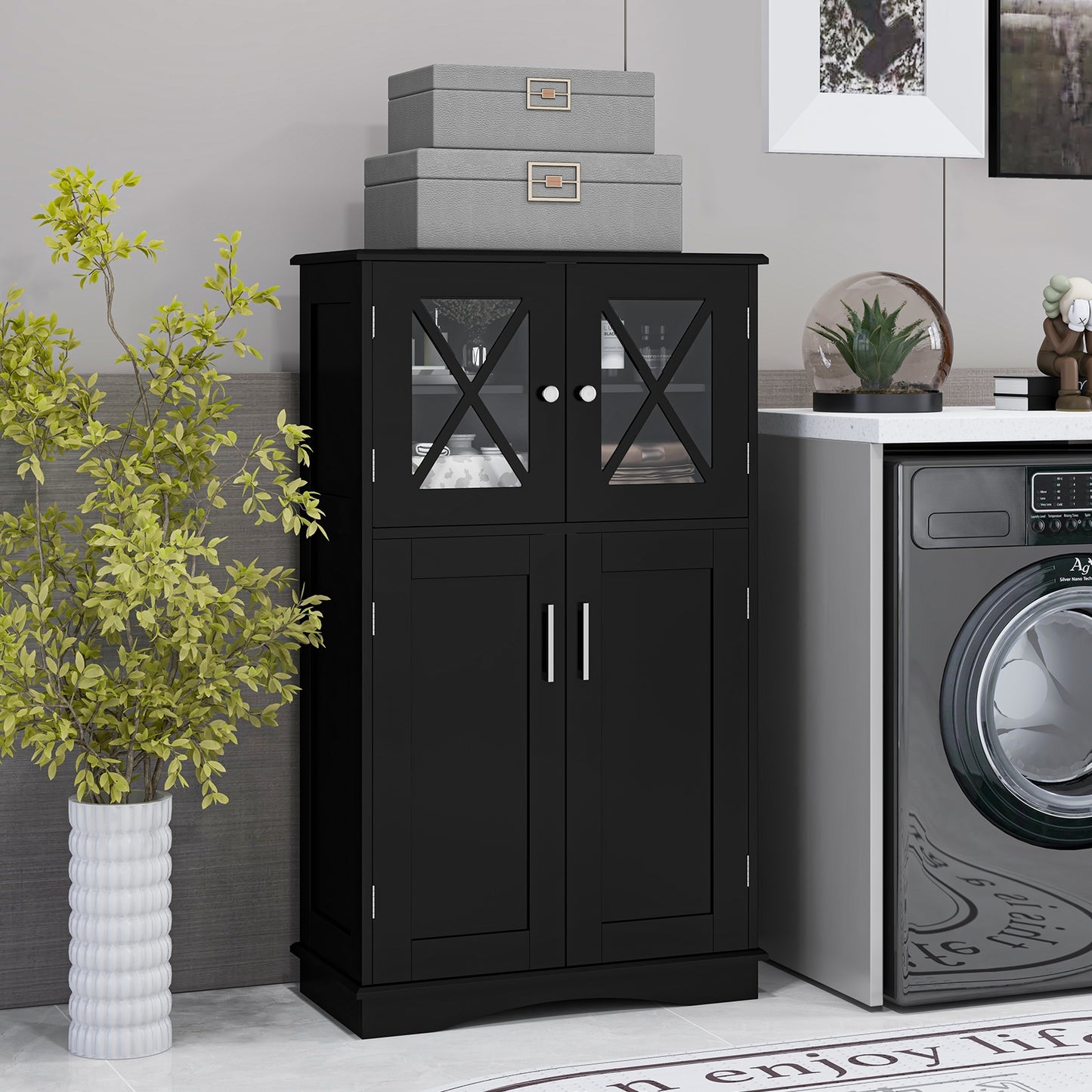 5 Tier Freestanding Storage Cabinet with 4 Doors & Adjustable Shelves