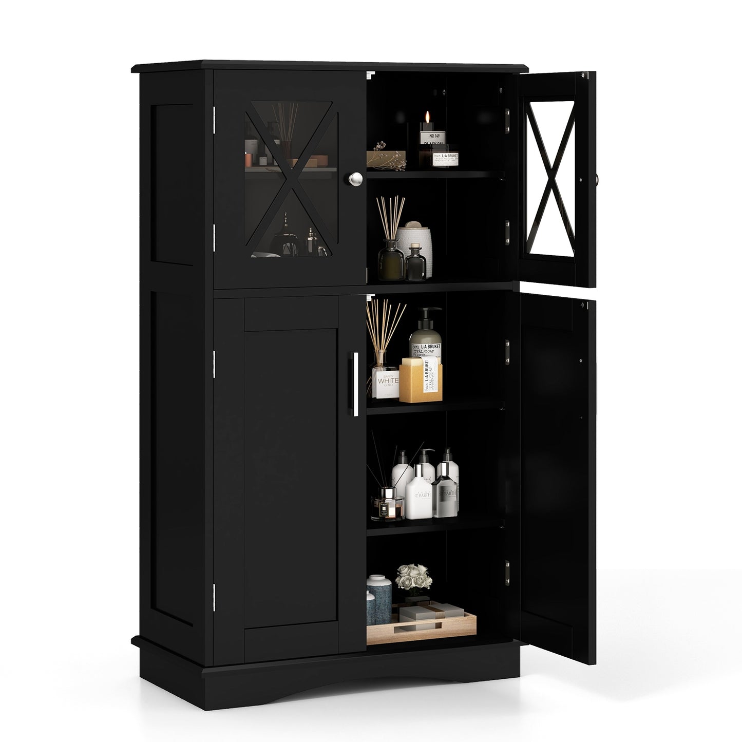 5 Tier Freestanding Storage Cabinet with 4 Doors & Adjustable Shelves