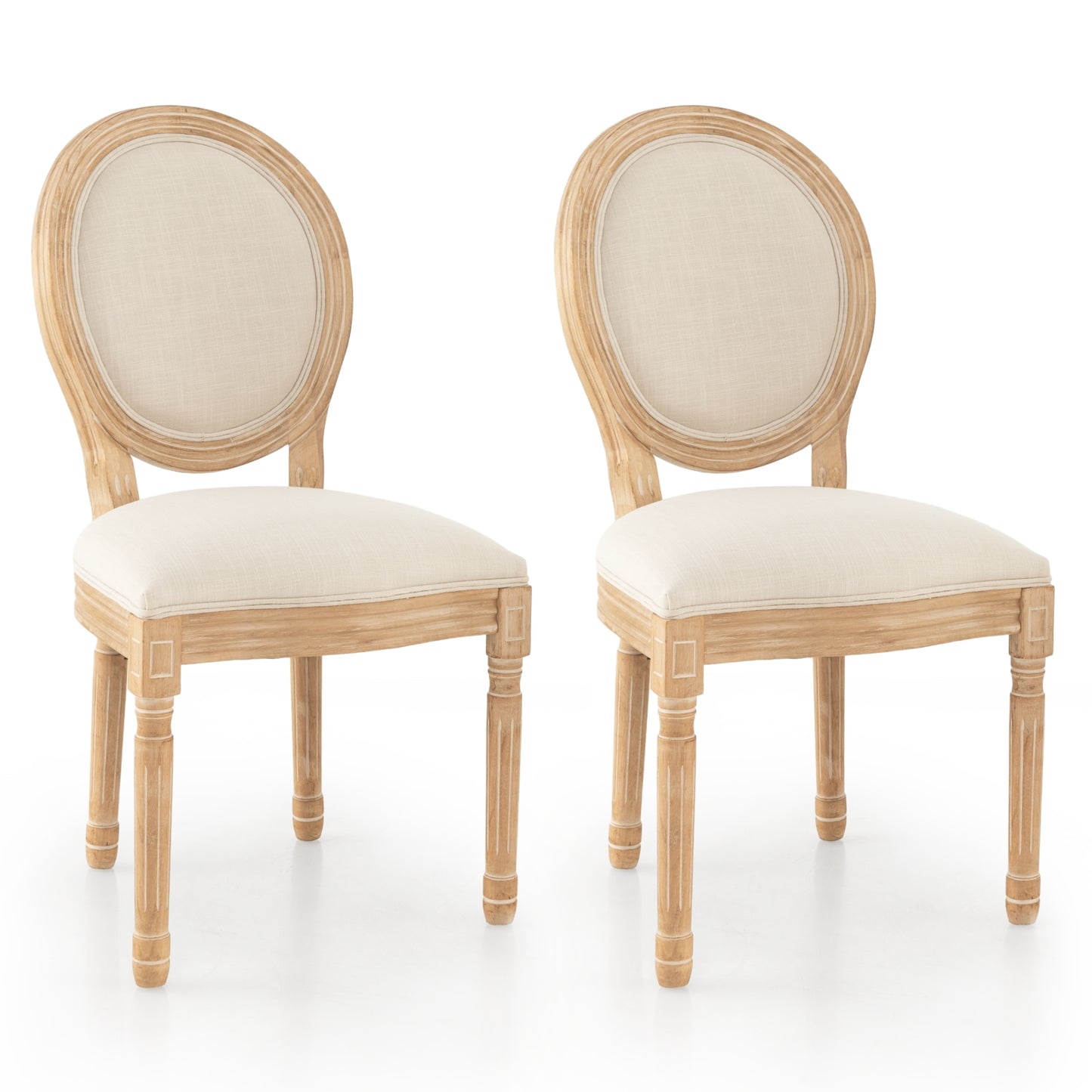 French Dining Chair Set of 2 with Rubber Wood Frame and Round Backrest