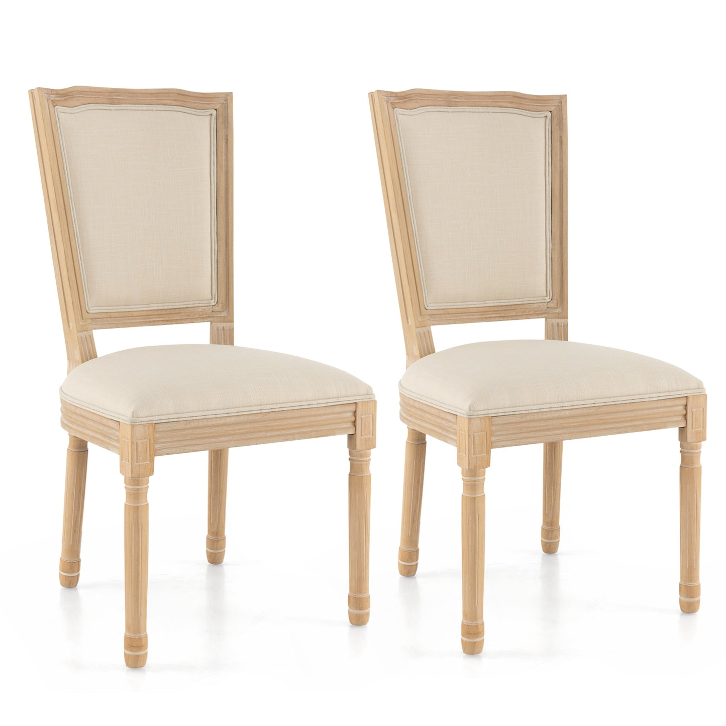 Elegant French Dining Chair Set of 2 with Rectangular Backrest and Durable Rubber Wood Frame