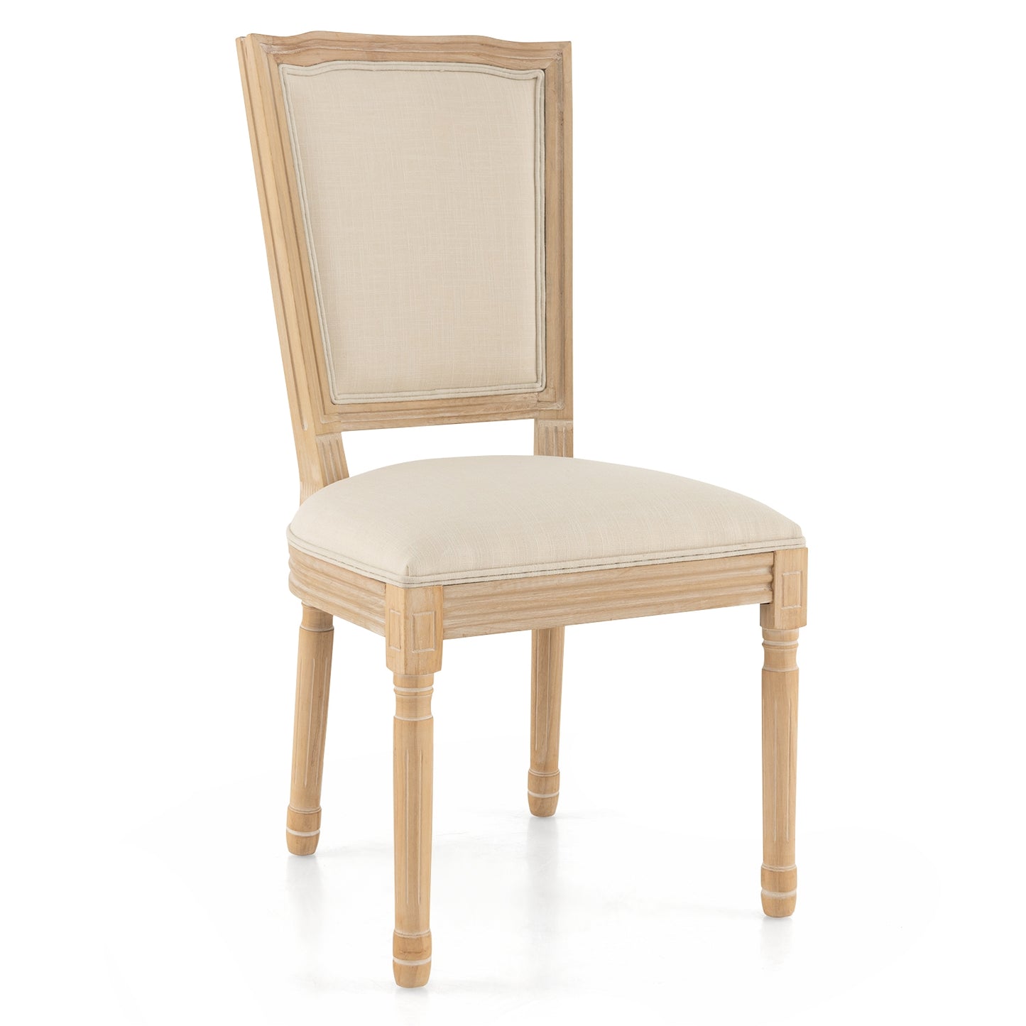 Elegant French Dining Chair Set of 2 with Rectangular Backrest and Durable Rubber Wood Frame