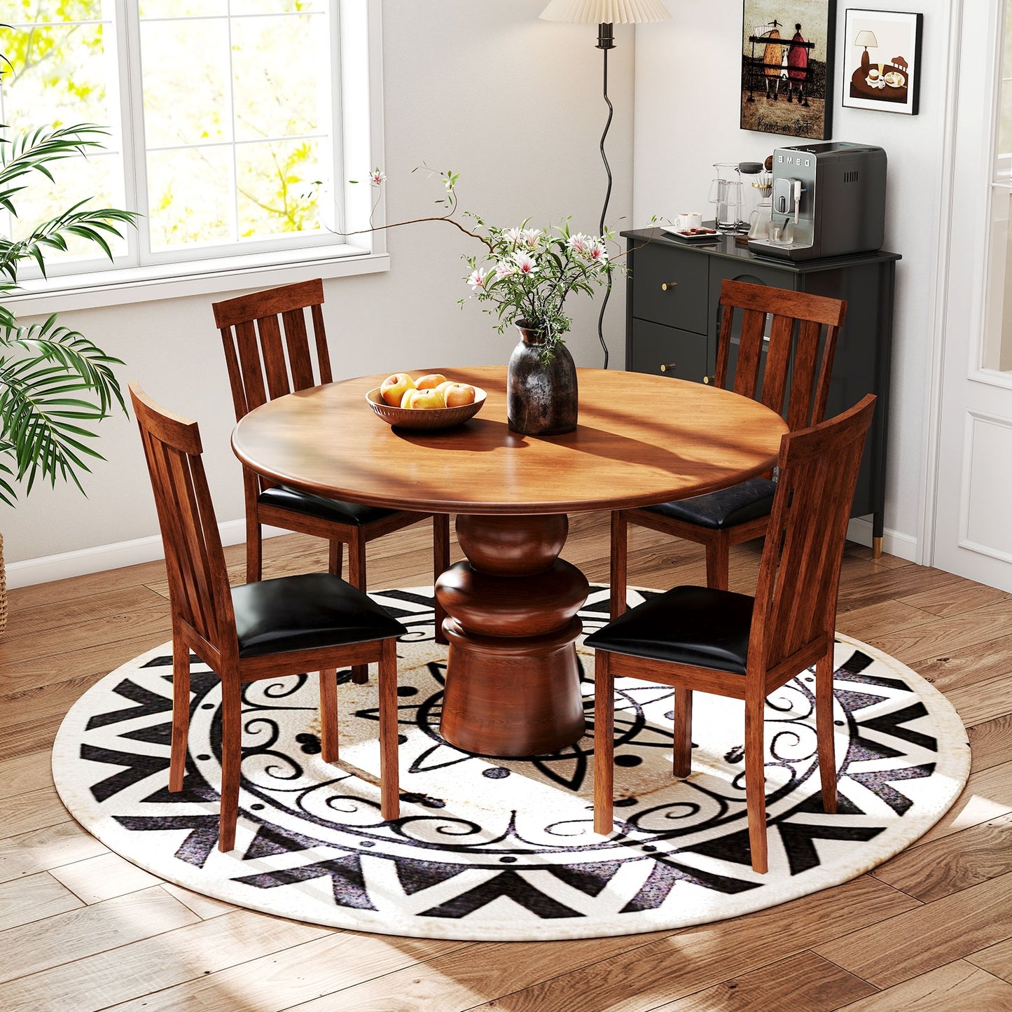 PU Leather Dining Chairs with Solid Rubber Wood Frame Set of 2