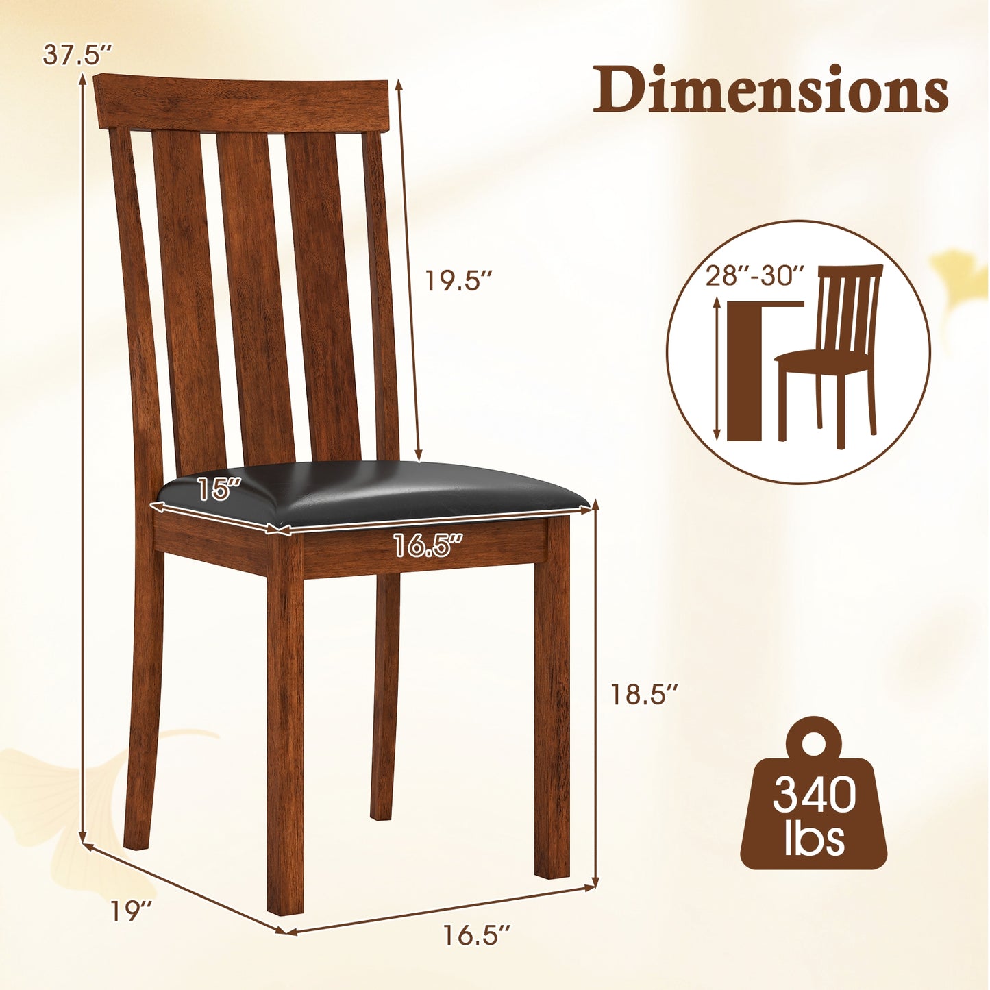 PU Leather Dining Chairs with Solid Rubber Wood Frame Set of 2
