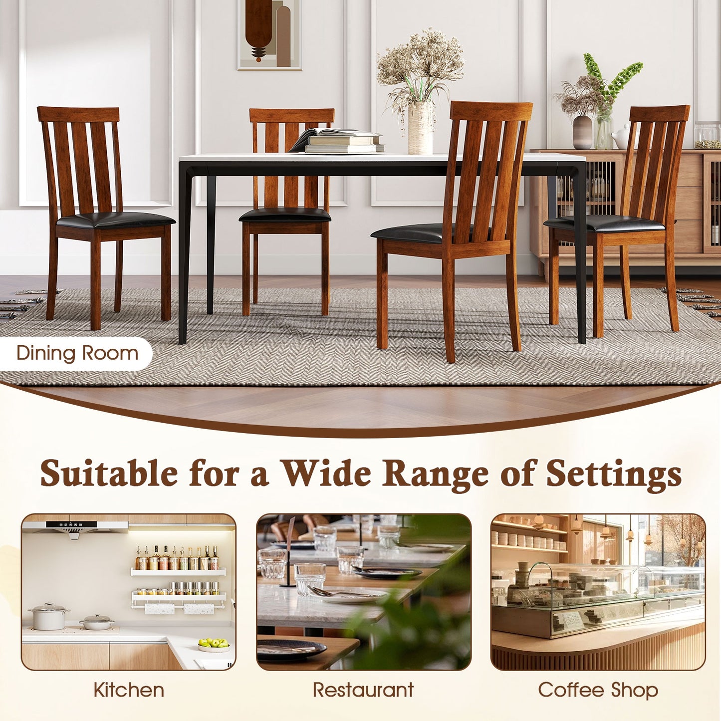 PU Leather Dining Chairs with Solid Rubber Wood Frame Set of 2