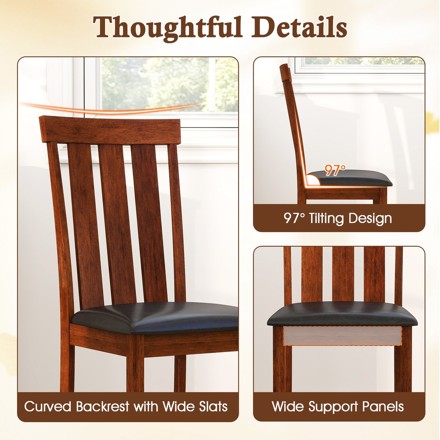 PU Leather Dining Chairs with Solid Rubber Wood Frame Set of 2