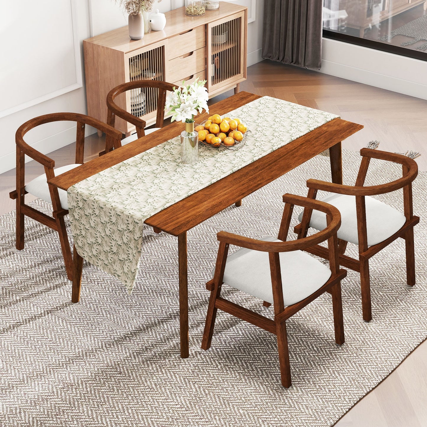 Solid Rubber Wood Dining Chairs with Wrap-Around Armrest Set of 2