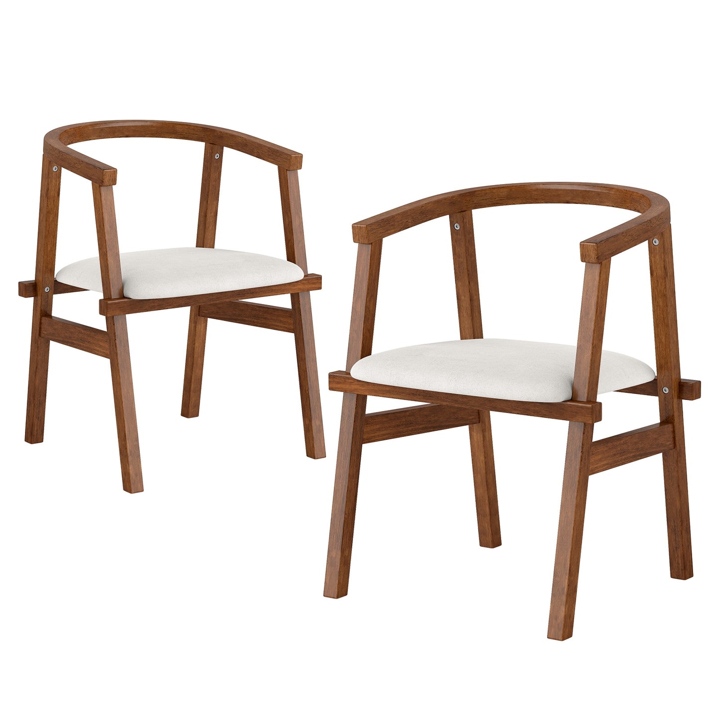 Solid Rubber Wood Dining Chairs with Wrap-Around Armrest Set of 2