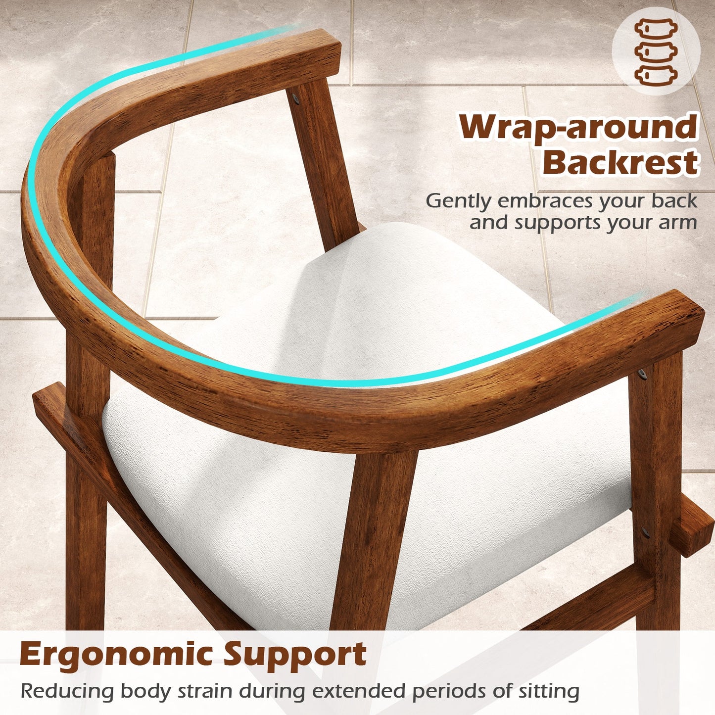 Solid Rubber Wood Dining Chairs with Wrap-Around Armrest Set of 2