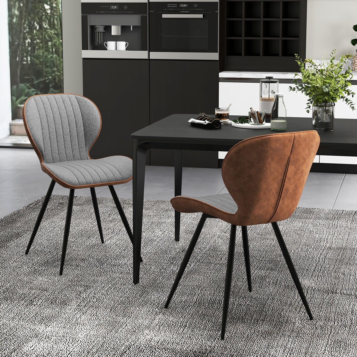 Modern Armless Dining Chairs with Curved Backrest and Stylish Upholstery Set of 2