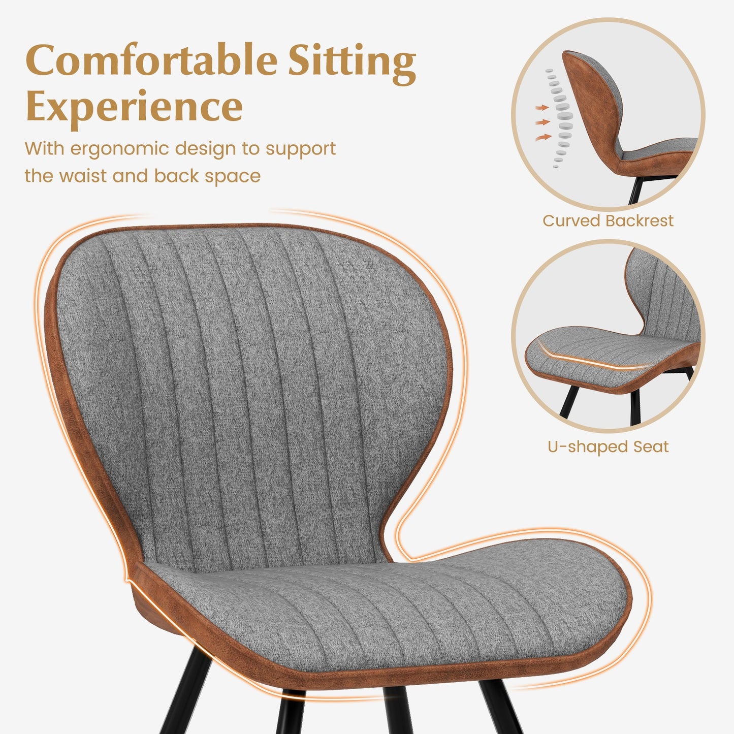 Modern Armless Dining Chairs with Curved Backrest and Stylish Upholstery Set of 2